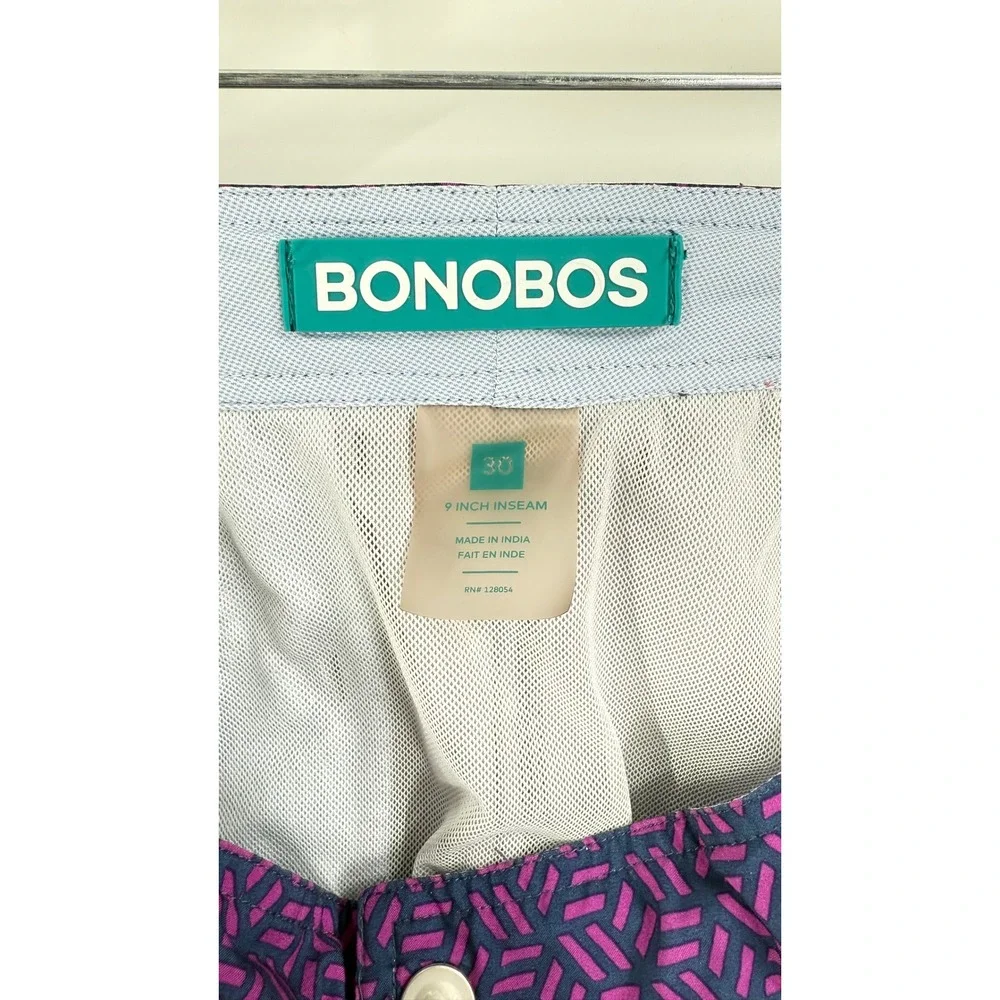 Bonobos Mens 9 Inch‎ Inseam Swim Trunks Pink Navy Geometric Maze Shorts Size 30
